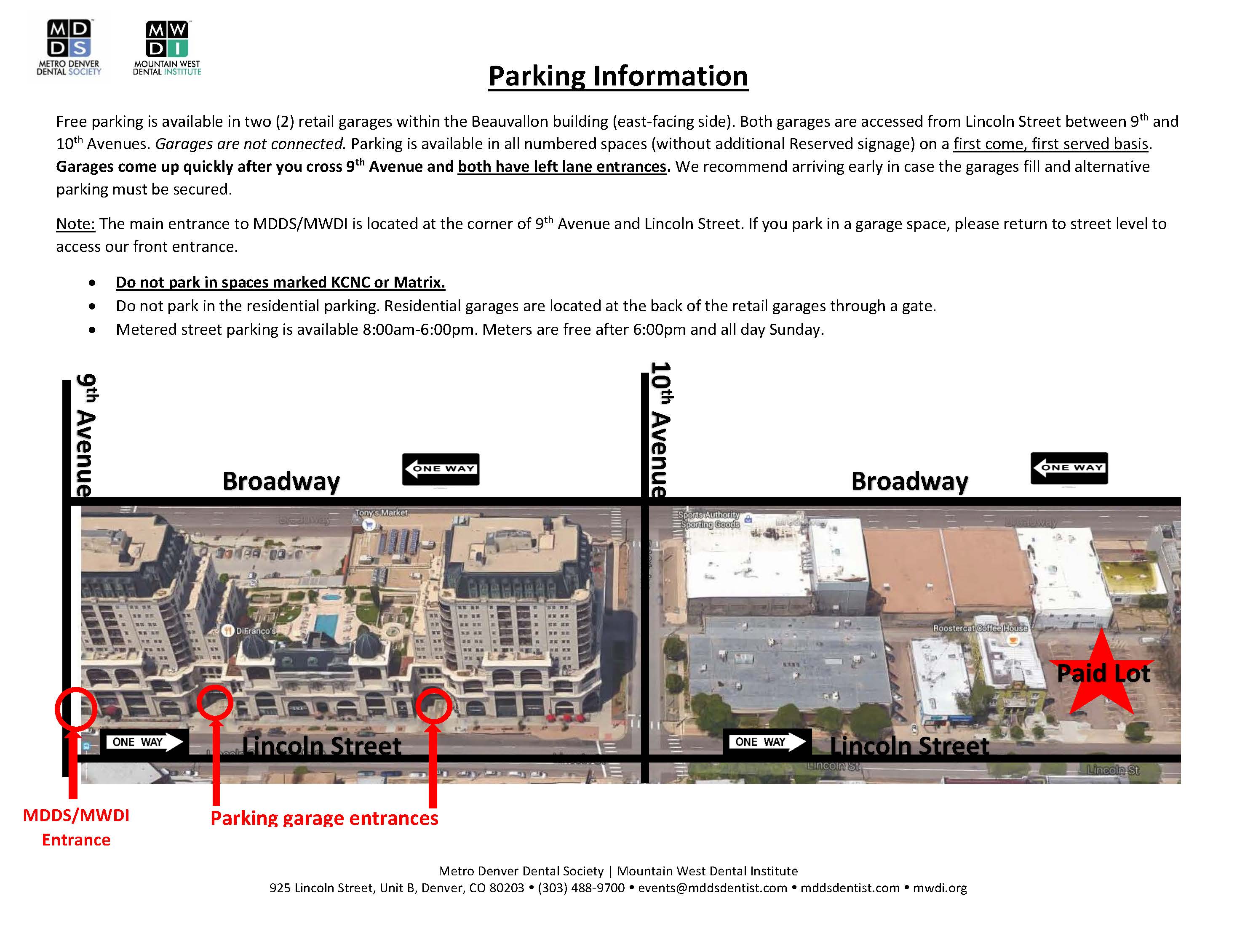 Mountain West Dental Institute (MWDI) Parking Map